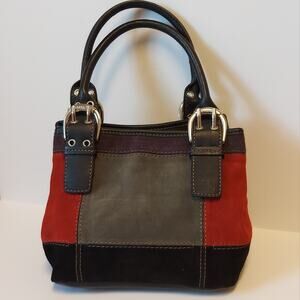Tignanello Suede Patchwork Handbag Matching Keychain Colorblock 90s Y2K